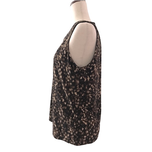 Kasper Sleeveless Blouse Medium Black Brown Cream Dot Print Round Neckline - Picture 2 of 6